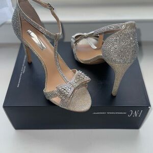 BRAND NEW! INC Women's Sparkling Silver Open Toed Heels (NEVER WORN)